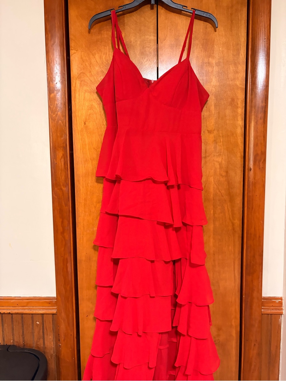 B Darlin Red Strapless Tiered Ruffle Dress